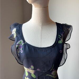 VTG Maeve Gilmore Girl Vibe Sheer Navy Dress with Floral Accents